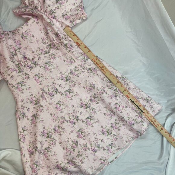Hyacinth House Tuckernuck Pink Jacquard Empire Ella Mini Dress Sz M? Puff Sleeve - Picture 13 of 14